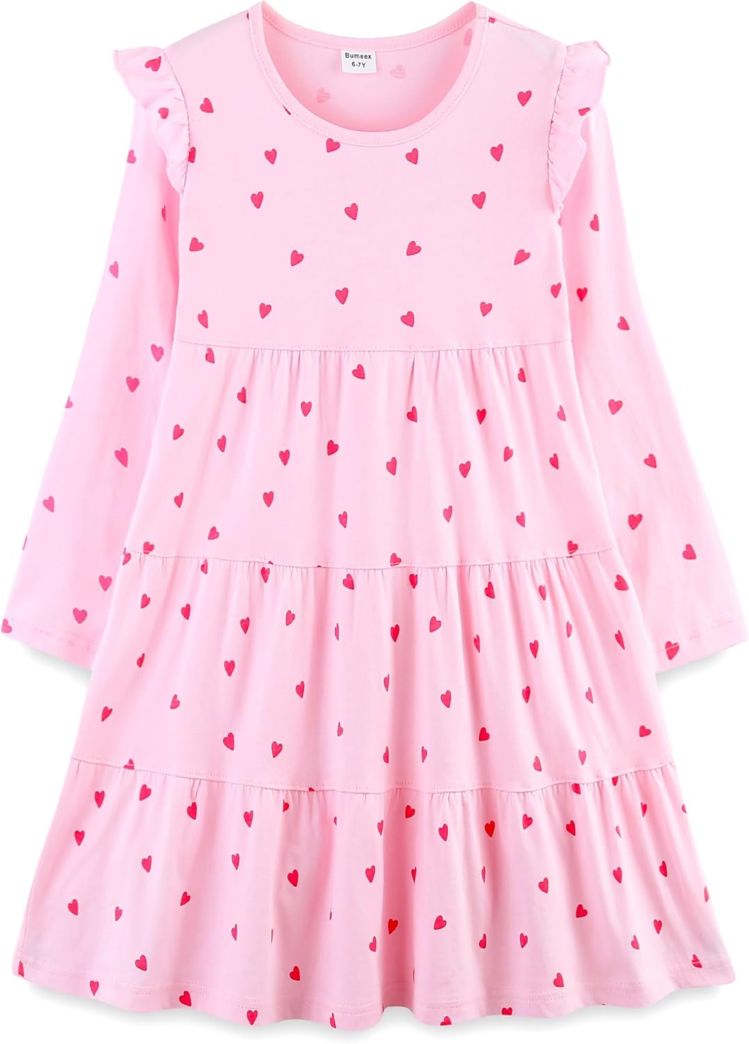 Girls Cotton Dress - Ruffle Sleeve Tiered A-Line Midi Sundress