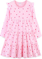 Girls Cotton Dress - Ruffle Sleeve Tiered A-Line Midi Sundress