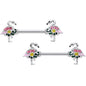 14G 9/16 Pink Gem Funky Flamingo Barbell Nipple Ring Set