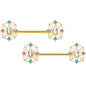 14G 9/16 White Synth Opal Gold Tone Web Barbell Nipple Ring Set