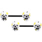 14G 9/16 Black White Skull Halloween Barbell Nipple Ring Set