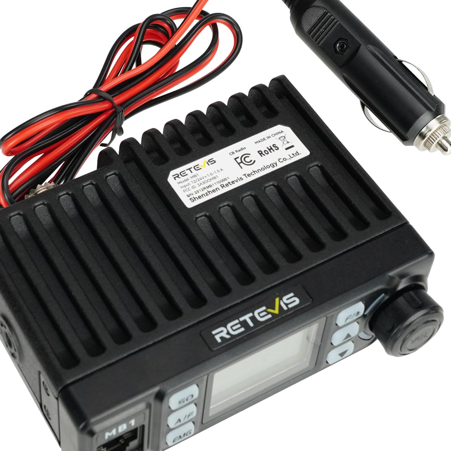 Retevis MB1 40 Channel CB Radio, Noise Cancellation Long Range Mobile Radio, with CB Antenna and Cigarette Lighter, Emergency Channel 9/19, 7-Color Screen, Auto-Scan, External Speaker Jack for Trucker