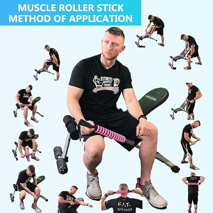 Muscle Roller Stick, Yoga Massage Roller Bar Fitness Beauty Tool for Athletes Relief Leg Back Pain (Pink)