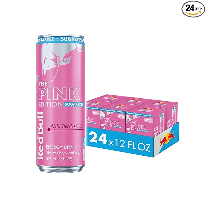 Red Bull Pink Edition Sugar Free Energy Drink, Wild Berries, 12 fl. oz., 6 x 4 Cans, Pack of 24 Cans, with 80mg Caffeine, Taurine & B Vitamins
