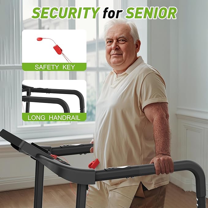 FYC Walking Treadmill for Seniors with Extended Handrails & Deck, Composite Shock-Absorbing Treadmill for Seniors, Optional APP Control, 300 LBS Capacity