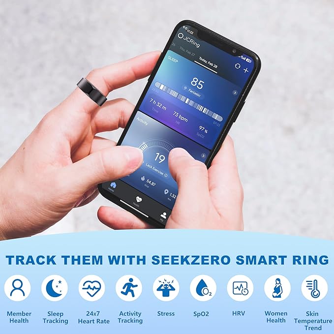 Smart Ring for Women Men - Titanium Health Fitness Tracker Ring with Heart Rate, Step Counting, Calories, Sleep & Stress Monitor for iPhone and Android, No Subscription Fee (Black, 6)