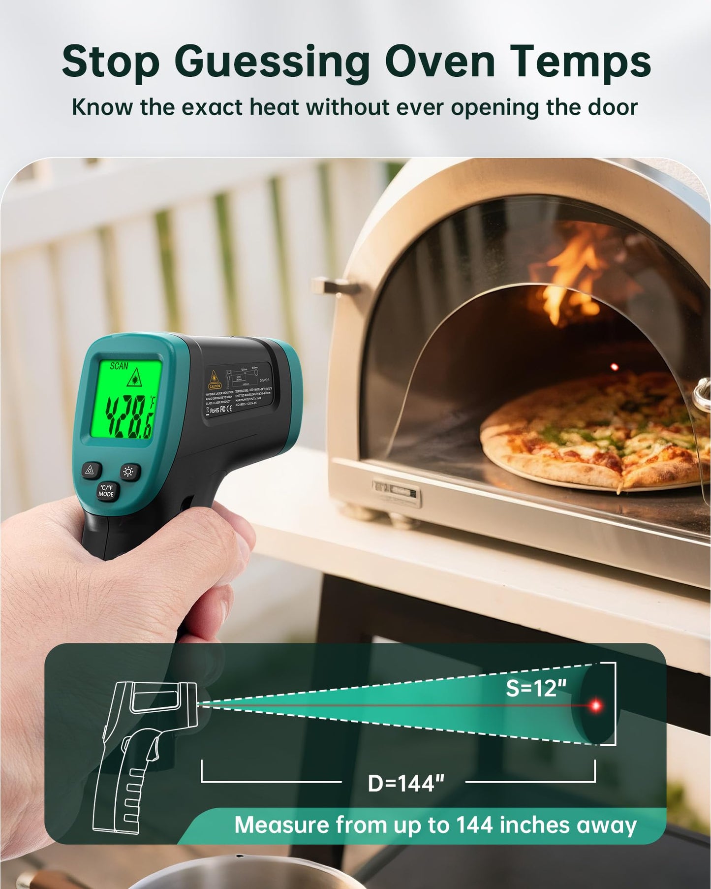 ERICKHILL ROOKMAX Infrared Thermometer Gun, Non-Contact Laser, Adjustable Emissivity, Color LCD, -58°F to 1472°F (-50°C to 800°C), for HVAC, Cooking & BBQ, Automotive, Freezer - Dark Green