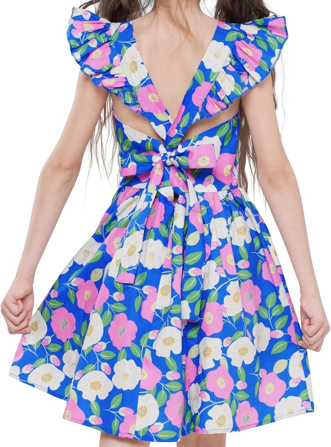 Girls Floral Cotton Dress - Sleeveless Summer Dress with Zipper Closure