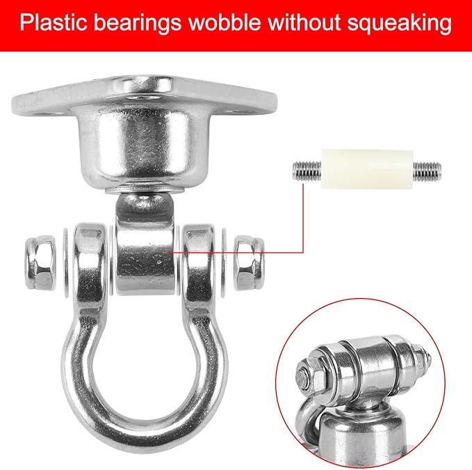 Silent Bearing Swivel Swing Hanger Stainless Steel Heavy Duty 180°+360° Swivel Swing Hook 1500 lb Capacity Playground Yoga Hammock Chair Rope sandbag Porch Swing Bag Sleeve