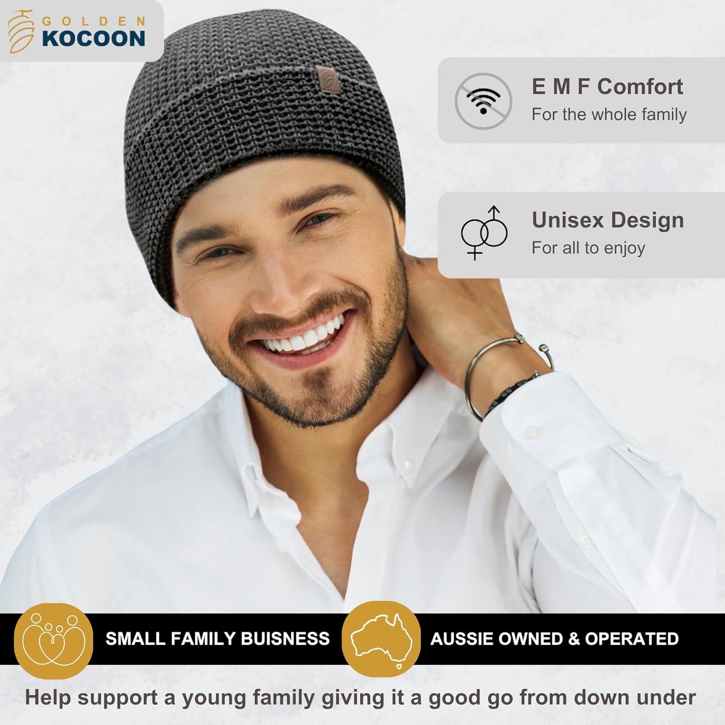 E-M-F Beanie - Organic Cotton with EcoShield™ Bamboo Lyocell Faraday Silver Liner - Hat Cap Ideal for Everyday 5 G, B T, Smart Meter & Wi Fi environments - Black