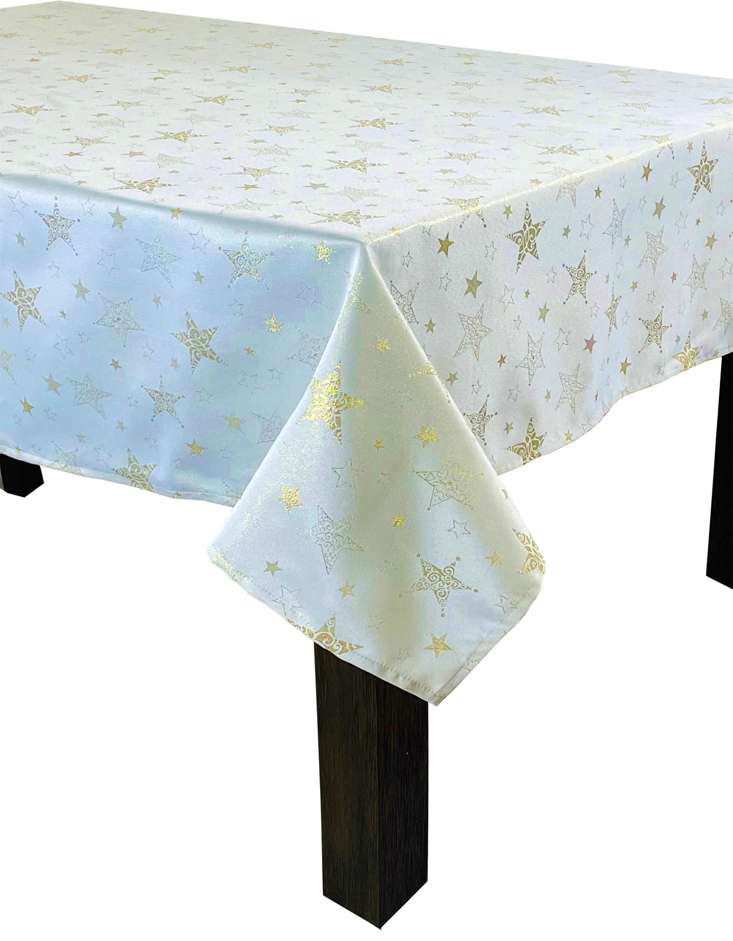 Fennco Styles Holiday Embroidered Metallic Star Tablecloth 70" W x 70" W - Ivory Woven Table Cover for Home Décor, Banquet, Family Gathering, Christmas, Special Occasion