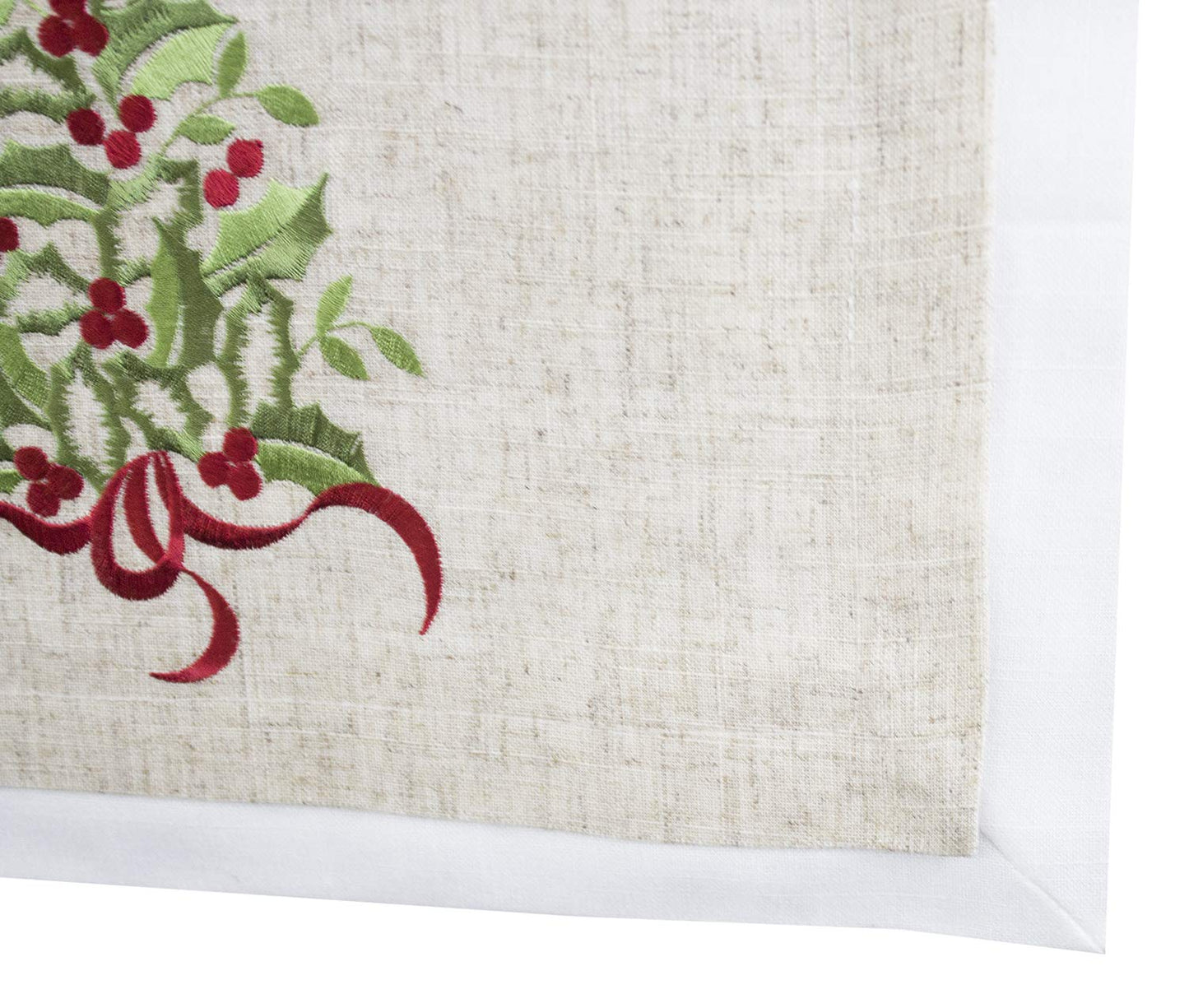 Fennco Styles Embroidered Holly Christmas Tree Double-Layer Holiday Tablecloth