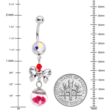 Aurora Red Gem Snow Globe Bow Christmas Dangle Belly Ring