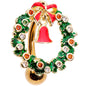 Clear Red Gem Holiday Wreath Bell Christmas Top Mount Belly Ring
