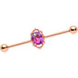 14G Purple Tourmaline Rose Gold Tone Industrial Barbell 38mm