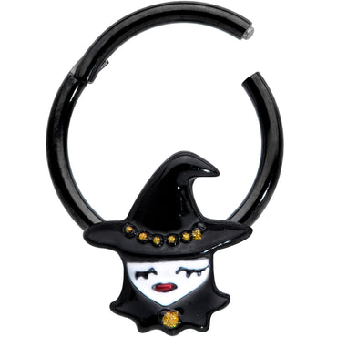 16G 3/8 Black Goth Witch Halloween Hinged Segment Ring