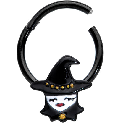 16G 3/8 Black Goth Witch Halloween Hinged Segment Ring
