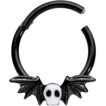 16G 3/8 Wing Skull Memento Mori Halloween Hinged Segment Ring