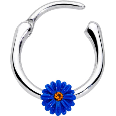 16G 3/8 Yellow Gem Blue Sunflower Cartilage Clicker