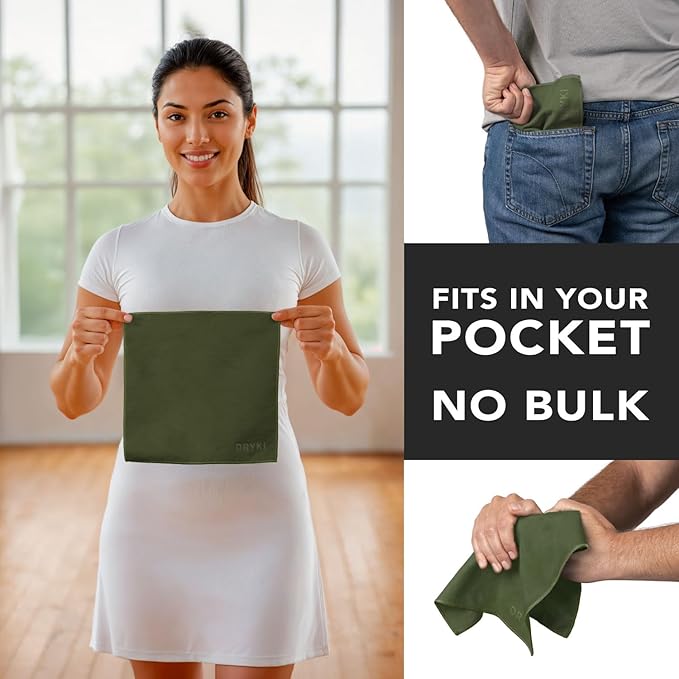 Pocket-Sized Sweat Towels - The Original Sweat Absorbing Handkerchiefs - Quick-Dry Microfiber Sweat Rags for Face, Hands, & Body - Men & Women - Gym, Sports, and Work (Green: 5 Pack)