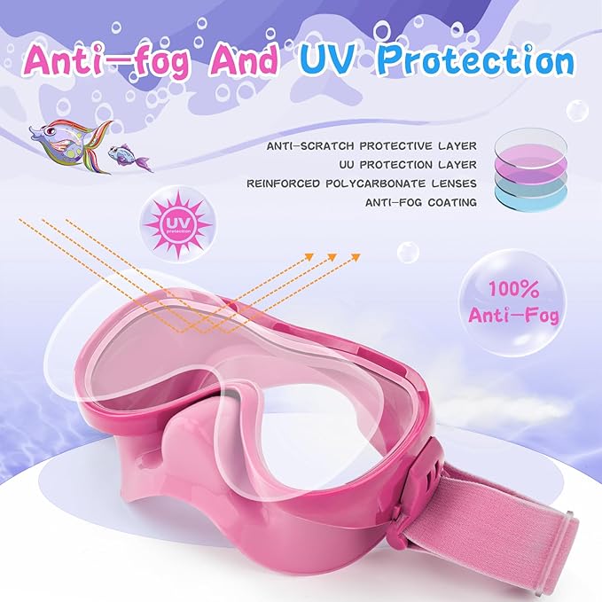 Kids Swim Goggles with Nose Cover, Anti-Leak Swim Mask with Elastic Fabric Strap, UV Protection Swimming Goggles for Kids