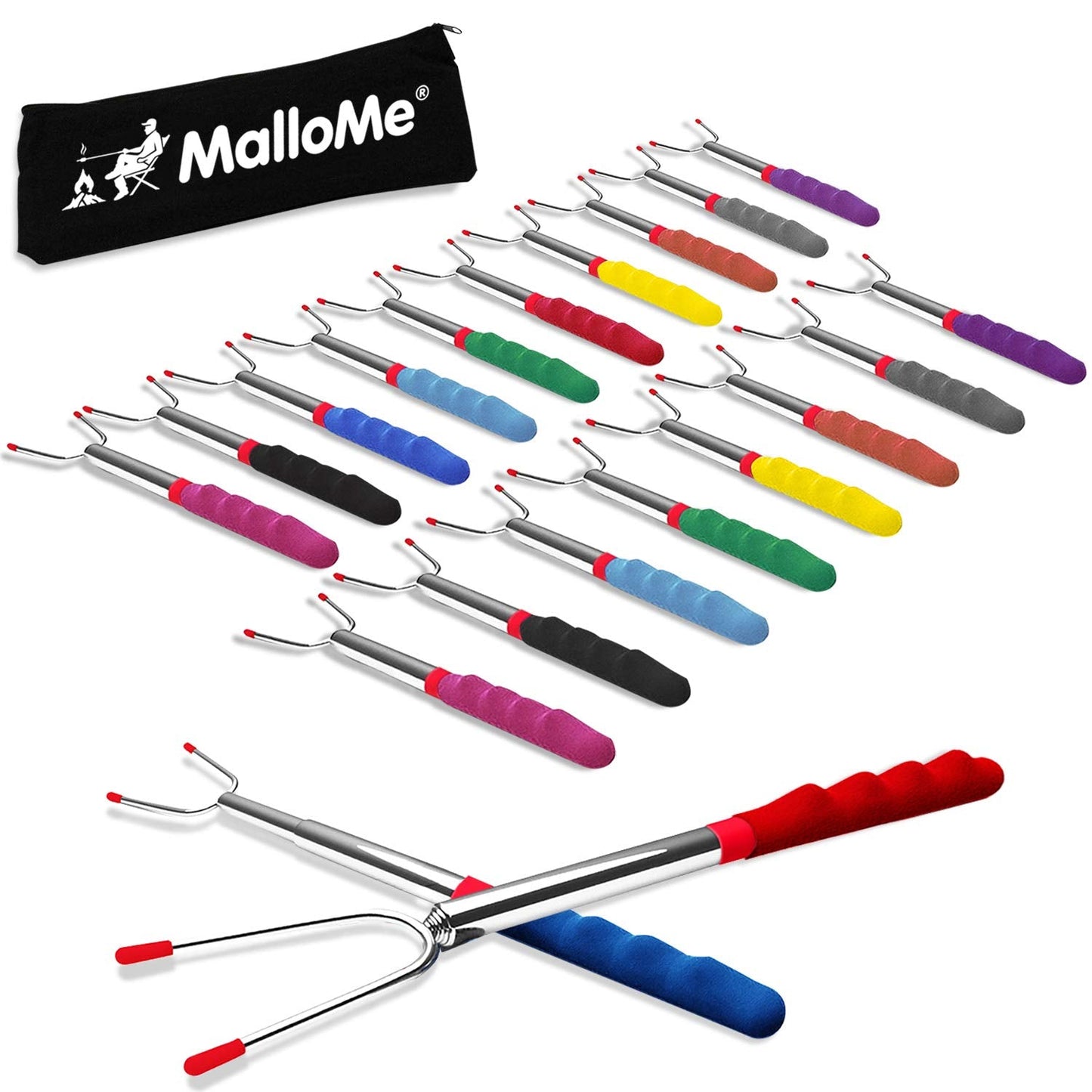 MalloMe Smores Sticks for Fire Pit 45 inch Extra Long - Marshmallow Roasting Sticks Smores Kit -Smore Skewers Hot Dog Fork Campfire Cooking Equipment, Camping Essentials, Outdoor Accessories (4 Pack)