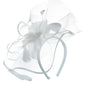 Needzo White Floral Feather Mesh Fascinator Headband Hair Clip One Size
