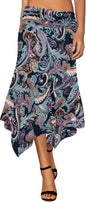 Women's Flowy Handkerchief Hemline Midi Skirt - Elastic Waist Asymmetrical Hem