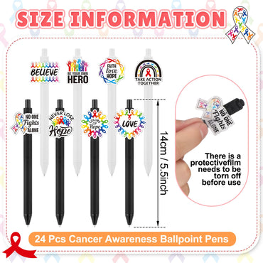 Epakh 24 Pcs Cancer Awareness Ribbon Ballpoint Pens Black Ink White Black