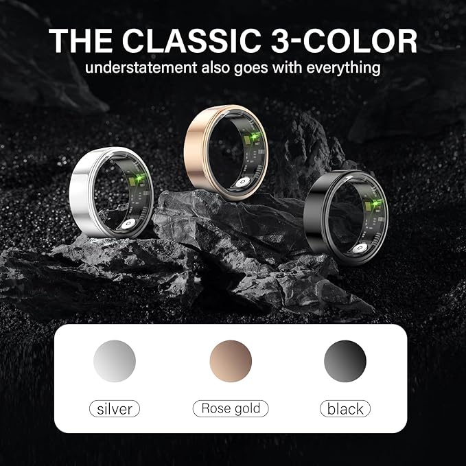 Smart Ring Health Tracker, Fitness Sleep and Heart Rate Monitor Smart Ring, Waterproof Bluetooth Fitness Tracker Ring IPX68 Waterproof (Silver, 9)