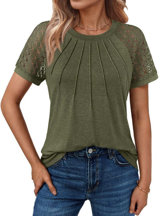 Women's Summer Lace Top Short Sleeve Business Casual Blouse