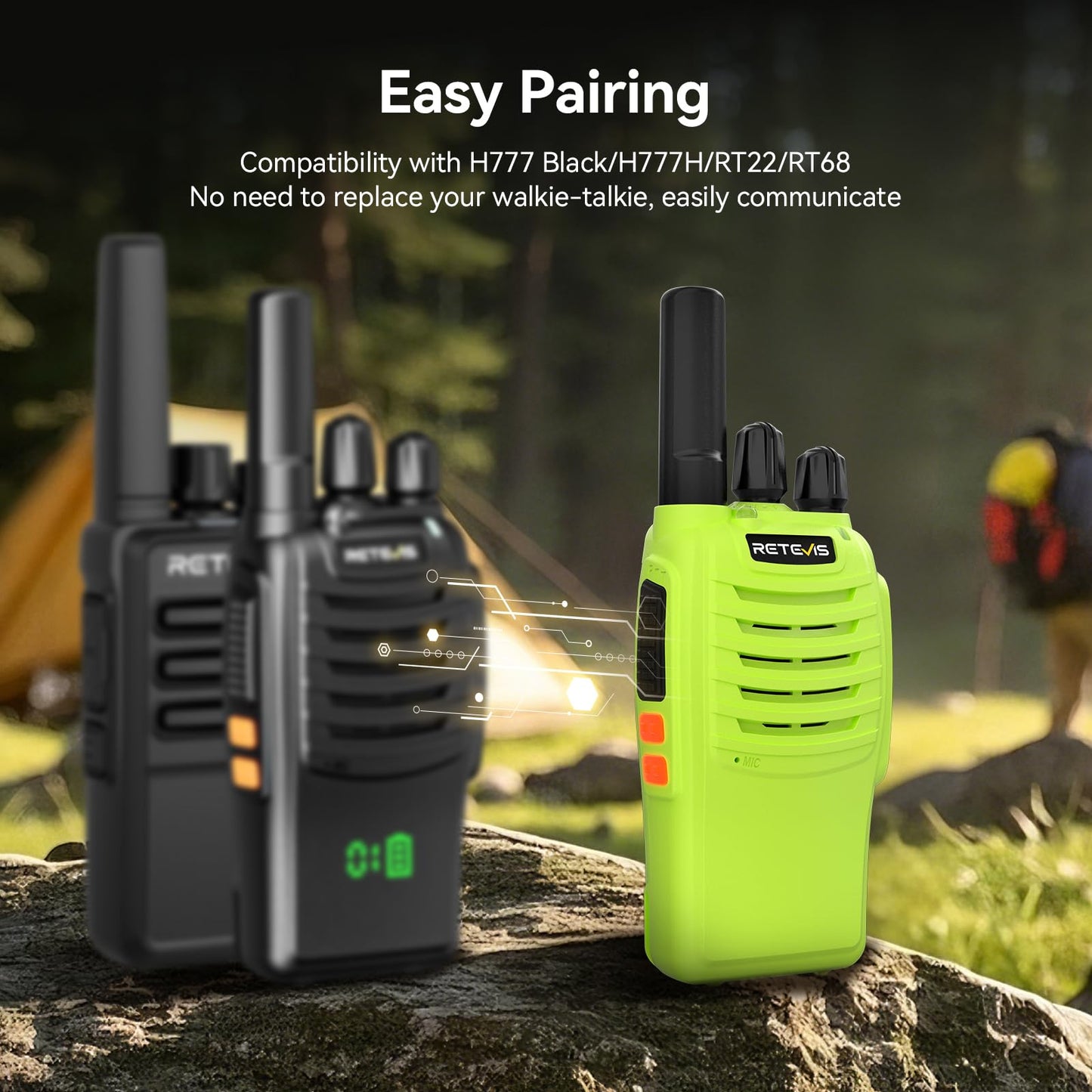 Retevis H-777 Rechargeable Walkie Talkies, Mini 2 Way Radios Long Range, Small Walky Talky, Portable FRS Two Way Radios with LED Flashlight(Black, 2 Pack)