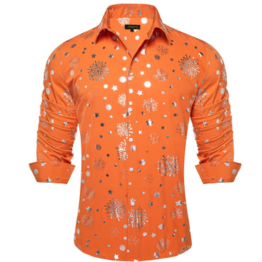 DiBanGu Mens Christmas Long Sleeve Button Down Shirt Orange Silver Size XX-Large