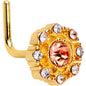 20G 1/4 Pink Clear CZ Gem Gold Tone Sunburst L Shape Nose Ring