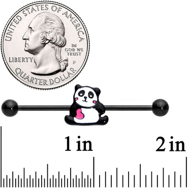 14G Black Panda Heart Industrial Barbell 38mm