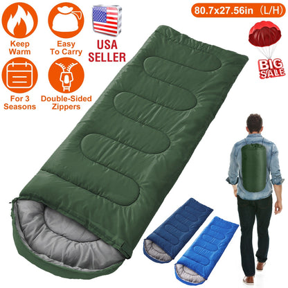 Camping Sleeping Bags for Adults Teens Moisture-Proof Hiking Sleep Bag with Carry Bag 32-50℉ for Spring Autumn Winter Seasons