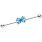 14G Aqua CZ Gem Beauty Bow Industrial Barbell 38mm