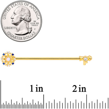 14G White Synthetic Opal Gold Tone Key Industrial Barbell 38mm