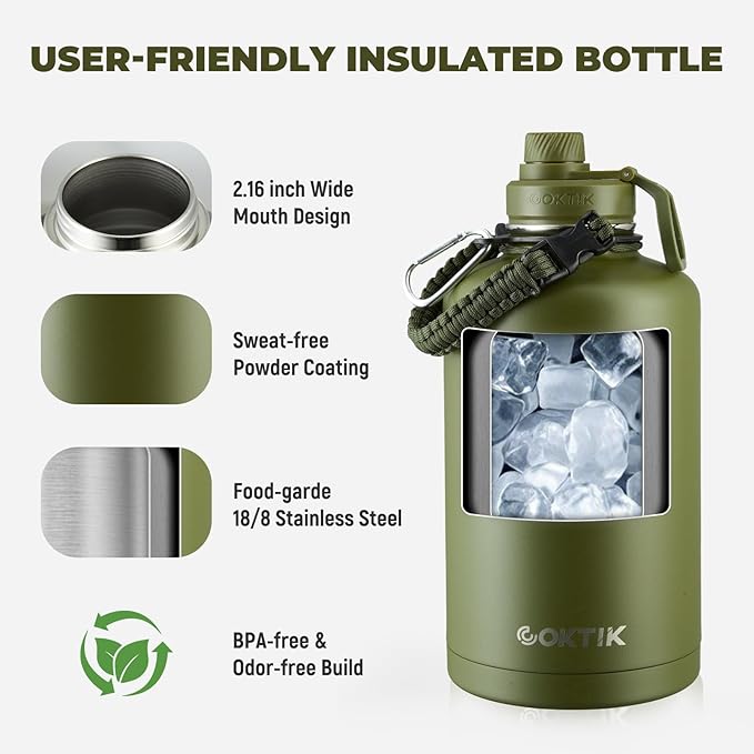 COKTIK 84oz Water Bottle with Straw - Triple Insulated Flask, 48hr Cold Retention Large Water Bottle, Leakproof Water Jug for Gym, Hiking, Camping, Outdoor Sports(Army Green)