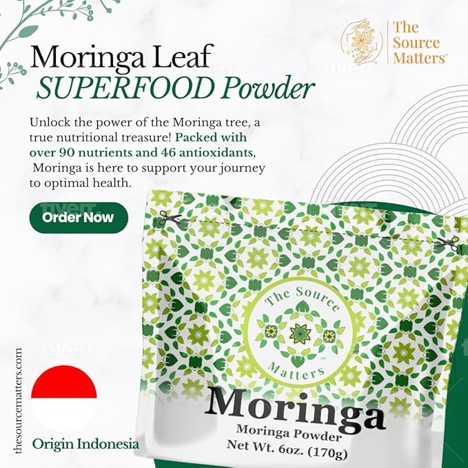 Organic Moringa Leaf Powder | Fresh-Dried Superfood From Indonesia | USDA Certified Organic | Ideal For Blending Into Smoothies, Teas, or Juice - 170g Bulk Pouch (42 Servings)