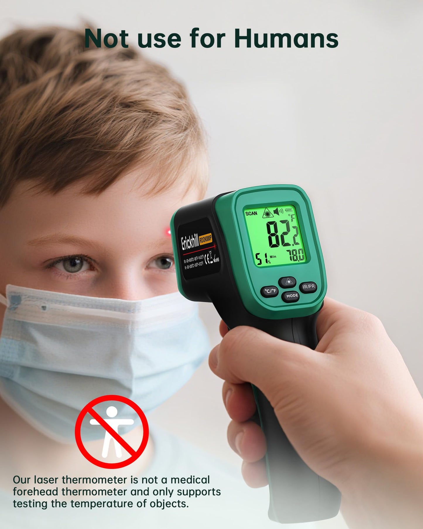 ERICKHILL ROOKMAX Infrared Thermometer Gun, Non-Contact Laser, Adjustable Emissivity, Color LCD, -58°F to 1472°F (-50°C to 800°C), for HVAC, Cooking & BBQ, Automotive, Freezer - Dark Green