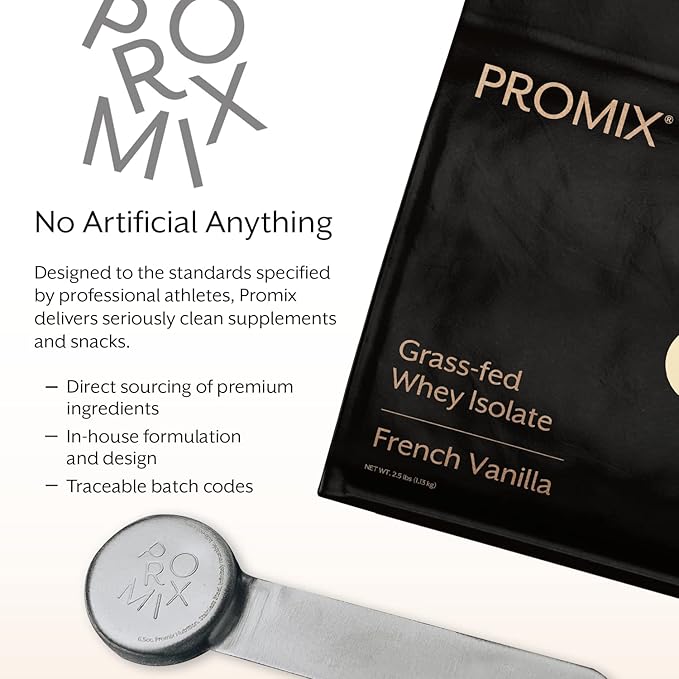 ProMix Nutrition Whey Protein Isolate Powder, Vanilla - Grass-Fed - ­Post Workout Fitness & Nutrition Shakes, Smoothies, Baking & Cooking Recipes - Gluten-Free & Keto-Friendly - 2.5 Pound (Pack of 1)
