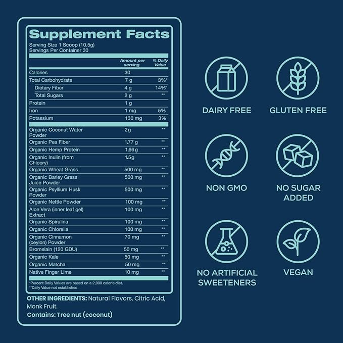 Bondi Pure - Daily Health & Detox Drink - Promote Gut Health & Energy Support During a Cleanse or Intermittent Fasting - Plant-Based Fibers, Alkalizing Super Greens - Blood Orange (30 Servings)