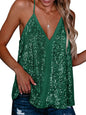 miduo Womens Sequin Tank Top Casual V Neck Halter Green Size S