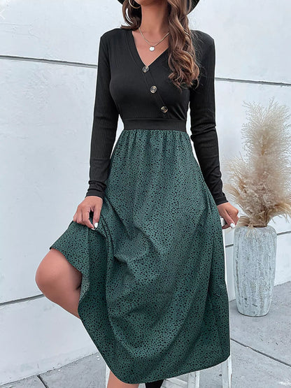 Animal Print Long Sleeve Midi Dress