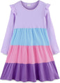 Girls Cotton Dress - Ruffle Sleeve Tiered A-Line Midi Sundress