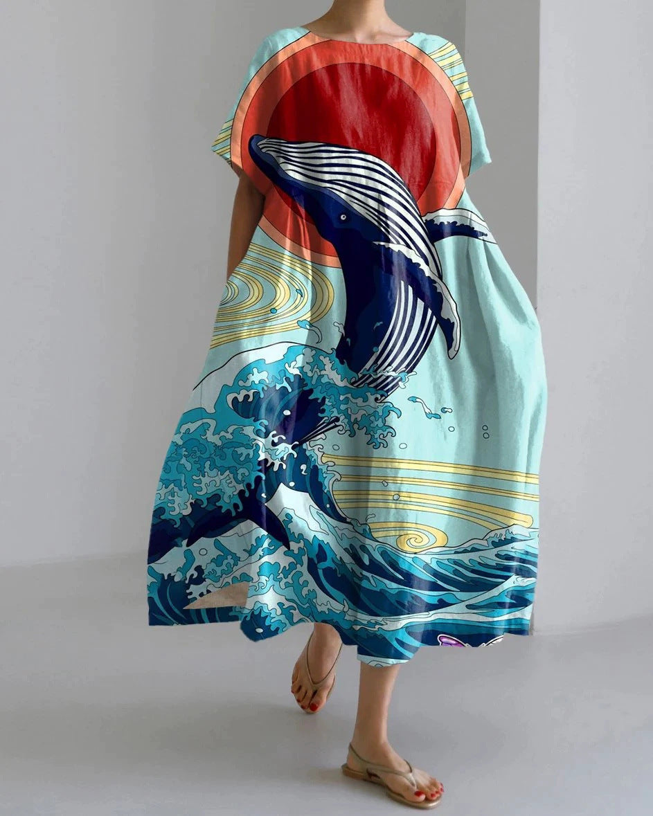 3D Digital-Print Short-Sleeve Casual Dress