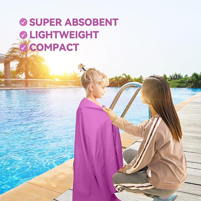 Microfiber Beach Towel-Perfect for Travel, Sports, Camping, Swimming, Yoga, Gym- Quick Dry, Sand Free, Compact, Lightweight, Absorbent (Purple, Medium(130x70cm, 51x27”))