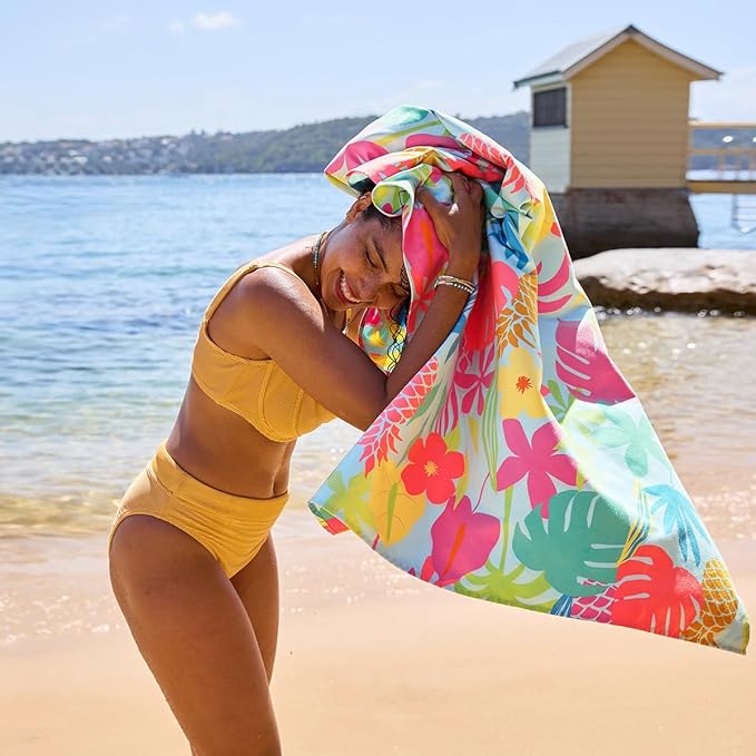 Dock & Bay Beach Towel - Quick Dry, Sand Free - Compact, Lightweight - 100% Recycled - Includes Bag - Aloha Glow - Extra Large (200x90cm, 78x35)