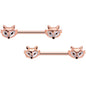 14G 9/16 Rose Gold Tone Fashion Fox Barbell Nipple Ring Set